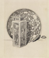 'A Chinese porcelain covered square canister and saucer dish'