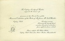 Invitation to Copley Society of Boston, Memorial Exhibition of the Works of James McNeill Whistler, March 20, 1904