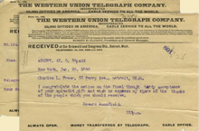 Telegrams to Charles Lang Freer from Charles Morse and Howard Mansfield, January 26, 1906