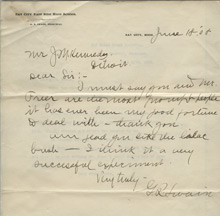George Swain to JM Kennedy, June 18, 1908