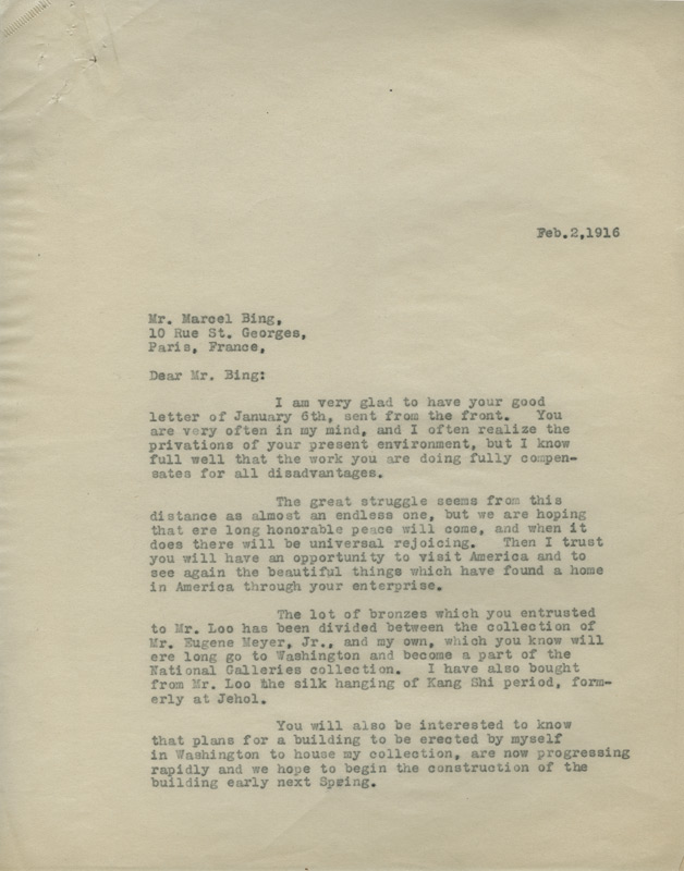Marcel Bing to Charles Lang Freer, February 2, 1916