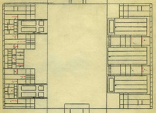 The layout of the Peacock Room on May 2, 1923 in the Freer Gallery of Art